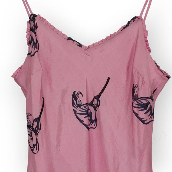 Large Alix of Bohemia Athens Pink Calla Lily Silk Slip Dress Sweetheart Lined - Picture 11 of 16